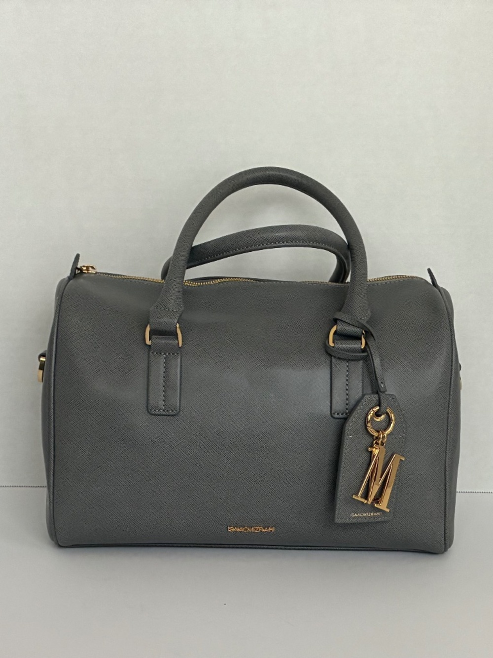 Isaac Mizrahi Gray Saffiano Leather Speedy/Boston Satchel Bag